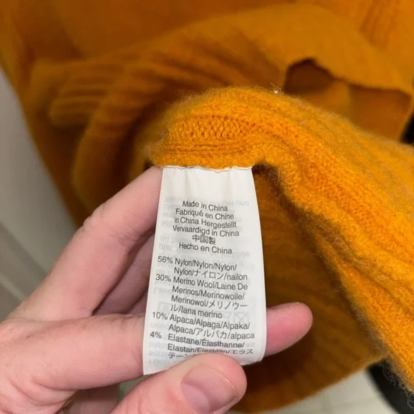 J Crew Point Sur Merino Wool Alpaca Mustard Turtleneck Sweater Size L Cozy Layer - Picture 4 of 5